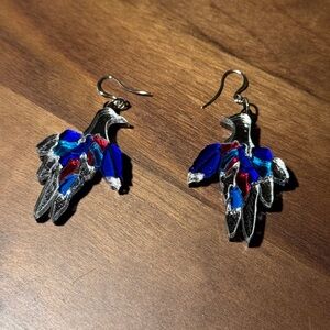 Blue and Red Bird Earrings